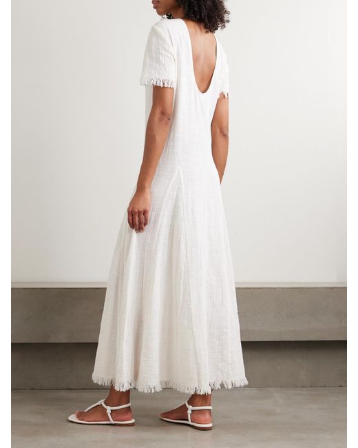 Staud White Le Havre Fringed Cotton-Gauze Midi Dress
