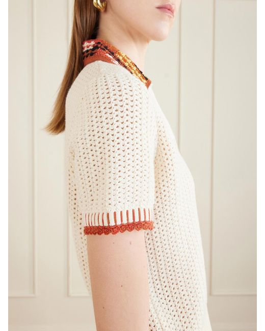Escvdo Natural Lauri Crocheted Cotton Polo Shirt