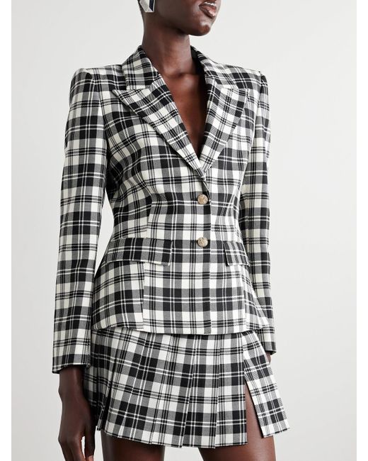 Alessandra Rich Black Checked Wool-Twill Blazer