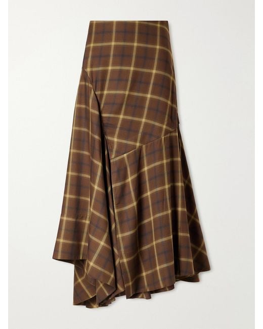 Co. Brown Slash Checked Crepe Midi Skirt