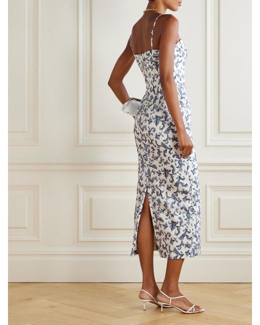 Posse White Rue Pleated Printed Linen And Silk-Blend Midi Dress