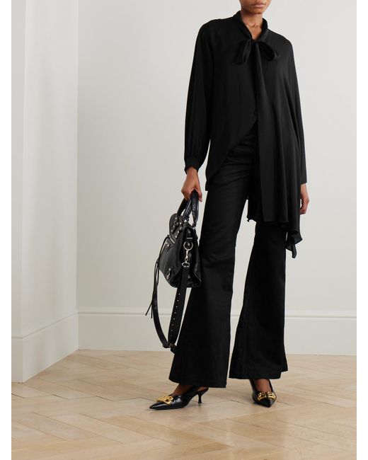 Balenciaga Black Organic Cotton-Twill Flared Pants