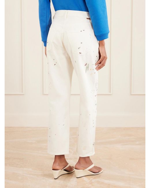 Jamie Haller White The Slouch Paint-Splattered Low-Rise Boyfriend Jeans