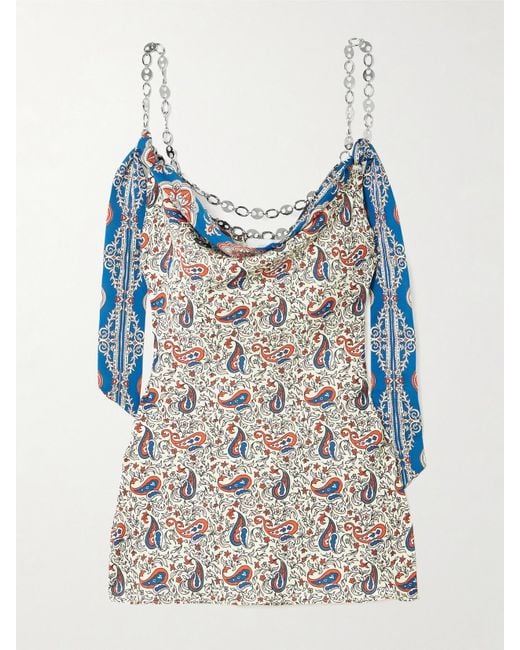 Rabanne Blue Chain-Detailed Paisley-Print Crepe Top