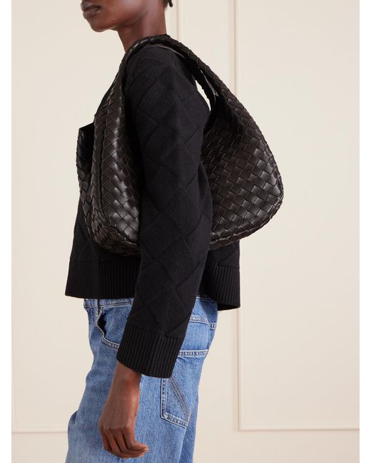 Bottega Veneta Black Campana Small Intrecciato Leather Shoulder Bag