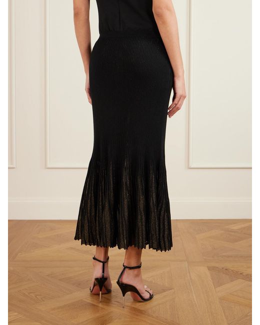Ulla Johnson Black Vera Pleated Metallic Ribbed-Knit Midi Skirt