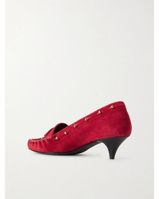 Khaite Red Milly Embellished Whipstitched Suede Pumps