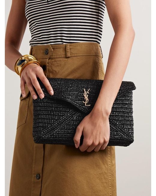 Saint Laurent Black Cassandre Raffia Clutch