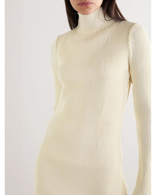Danielle Frankel Natural Adrienne Open-Back Plissé Stretch-Satin Midi Dress