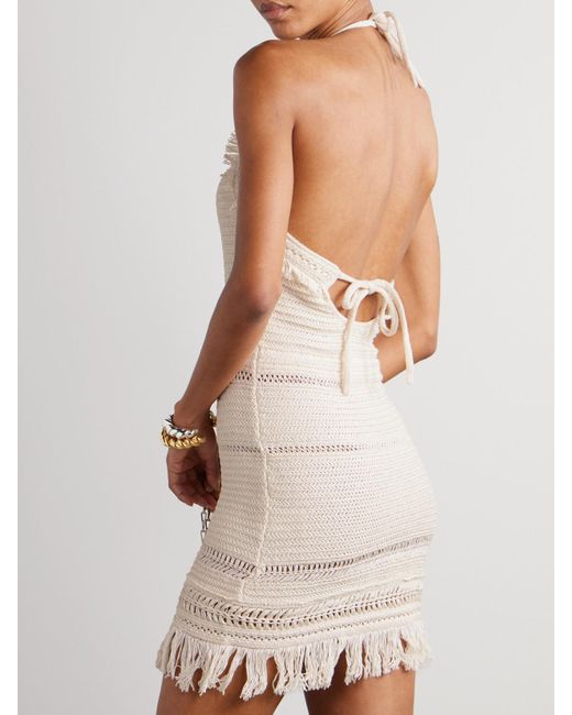 Isabel Marant White Aralia Minikleid Aus Baumwoll-Makrameegarn Mit Fransen