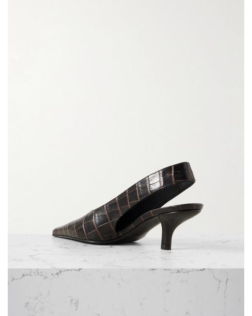 Totême  Brown Slingback-Pumps Aus Leder Mit Krokodileffekt