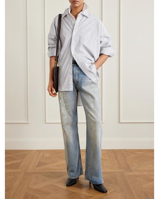 R13 White Oversized Striped Washed-Cotton Oxford Shirt