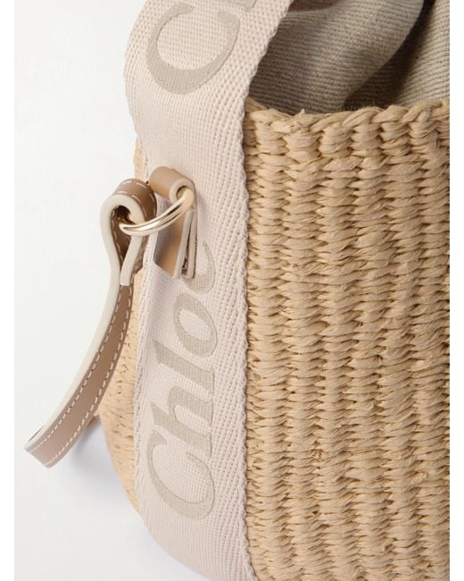 Chloé Natural Woody Small Leather-Trimmed Raffia Basket Bag