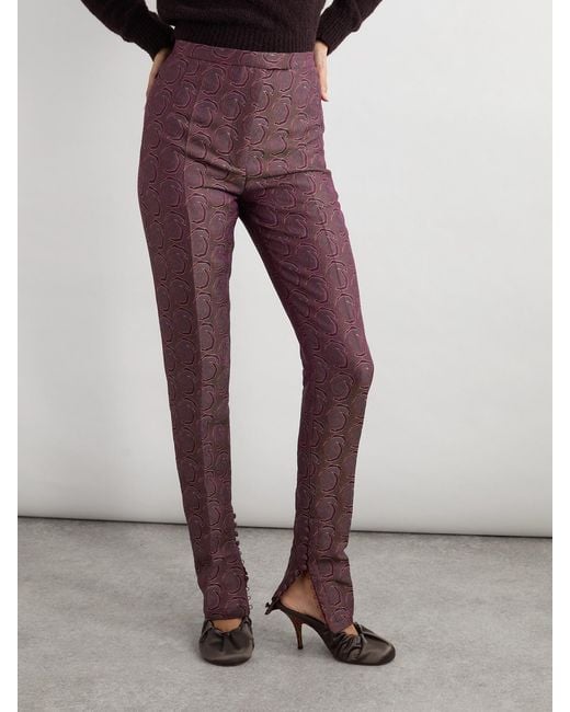 Dries Van Noten Purple Jacquard Skinny Pants