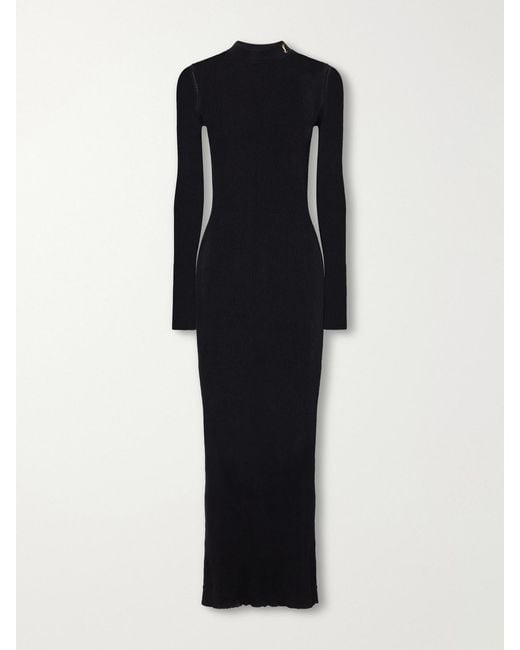 Saint Laurent Blue Cassandre-Embellished Silk Midi Dress