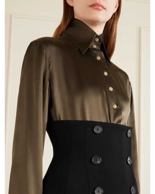 Khaite Green Ivy Silk-Satin Shirt