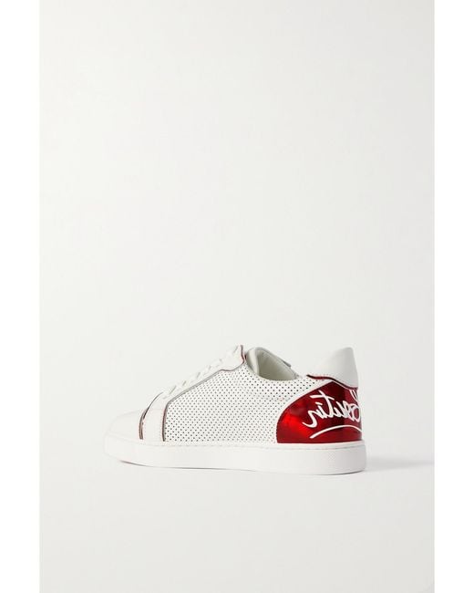 Christian Louboutin White Fun Vieira Sneakers Aus Perforiertem Leder Mit Pvc-Besätzen Und Print