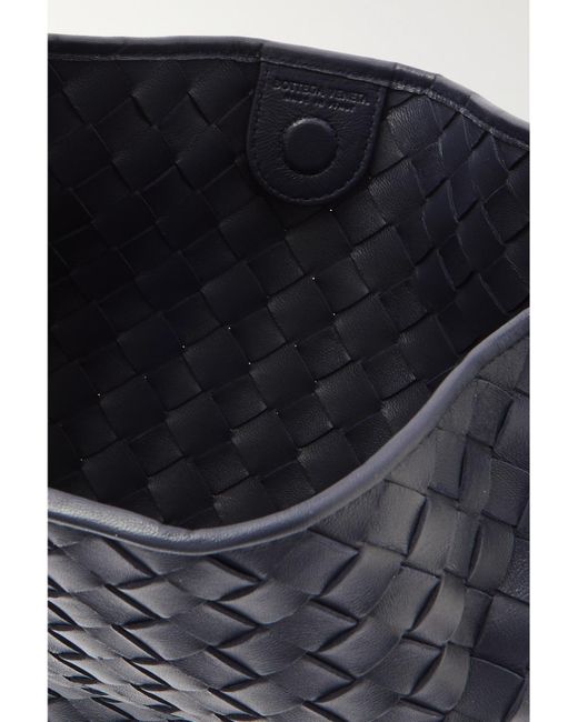 Bottega Veneta Blue Sardine Small Intrecciato Leather Shoulder Bag With Chain