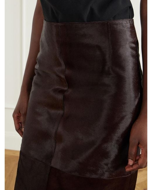 Nour Hammour Brown Elyse Paneled Calf Hair Midi Skirt