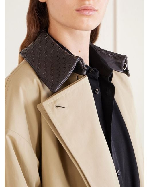 Bottega Veneta Natural Belted Leather-Trimmed Cotton Trench Coat