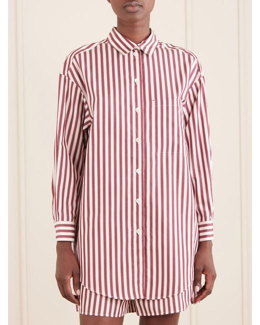 Eres Red Sir Striped Cotton-Poplin Pajama Shirt