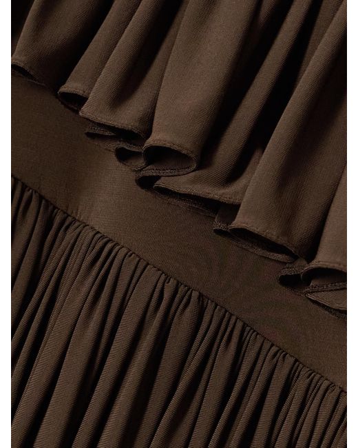 Alaïa Brown Tiered Asymmetric Jersey Mini Skirt