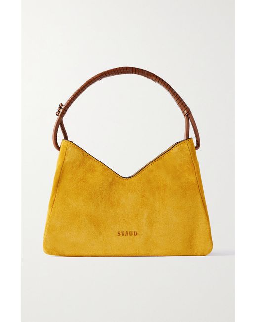 STAUD Valerie Leathertrimmed Suede Shoulder Bag in Yellow Lyst