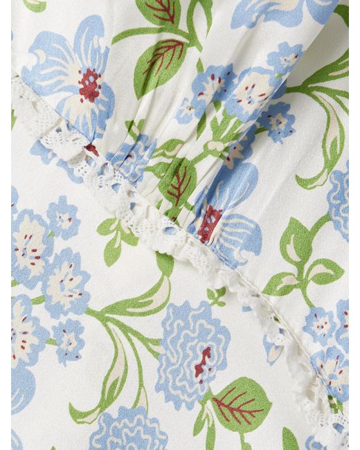 Doen White Tahlia Midikleid Aus Seiden-Charmeuse Mit Blumenprint Und Spitzenbesätzen