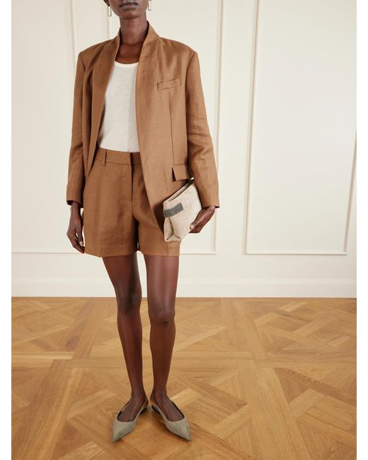 Brunello Cucinelli Natural Embellished Suede Slingback Flats