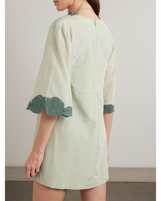 Posse Green Darya Lace-Trimmed Cotton And Silk-Blend Mini Dress