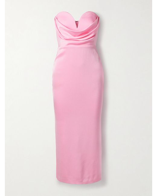 Alex Perry Pink Strapless Draped Satin-Crepe Midi Dress