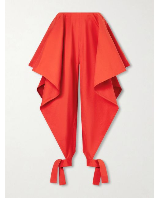 Alaïa Red Paneled Ruffled Cotton-Gabardine Wide-Leg Pants