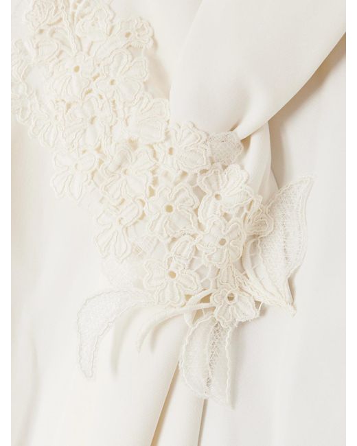 Oscar de la Renta Natural Tie-Detailed Lace-Trimmed Silk-Blend Georgette Blouse