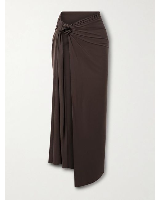 Maygel Coronel Brown Capella Appliquéd Stretch-Jersey Pareo