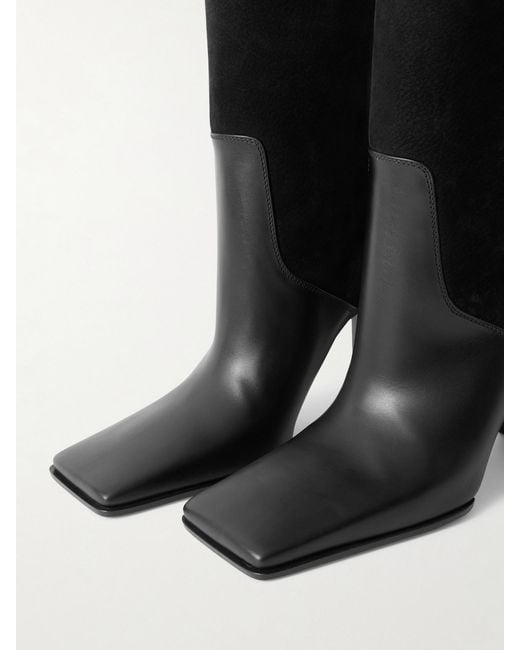 Alaïa Black Kniehohe Stiefel Aus Nubukleder Und Leder