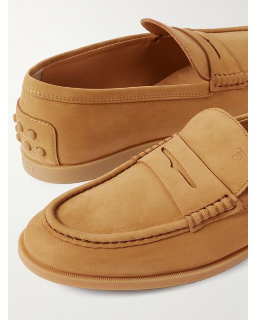 Tod's Brown Gomma Nubuck Penny Loafers