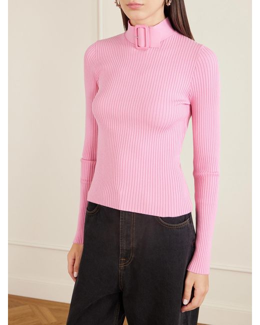 Courreges Pink Buckled Ribbed-Knit Top