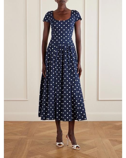 Carolina Herrera Blue Polka-Dot Cotton-Blend Twill Midi Dress