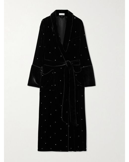 Olivia Von Halle Black Capability Crystal-Embellished Belted Velvet Robe