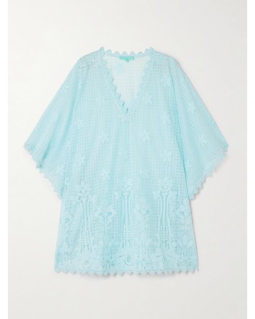 Melissa Odabash Blue Josie Cotton-Blend Guipure Lace Kaftan