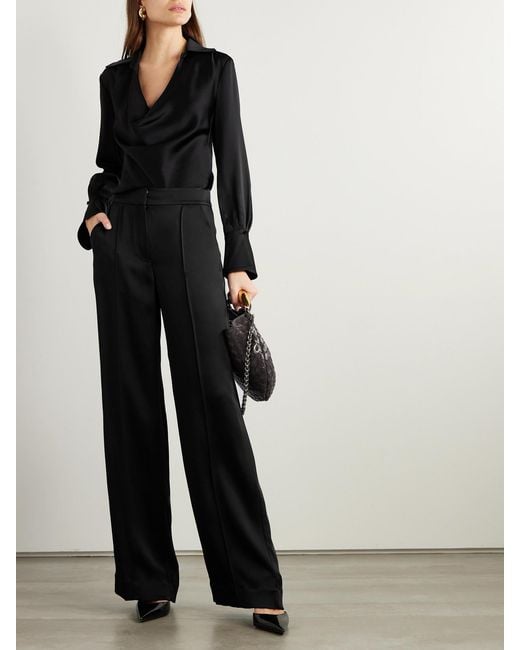 Jonathan Simkhai Black Kyra Satin Wide-Leg Pants