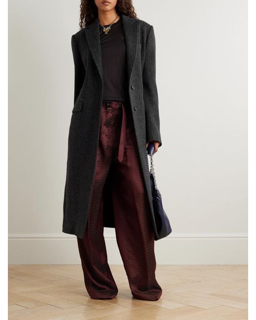 Dries Van Noten Black Pinstriped Wool-Twill Coat