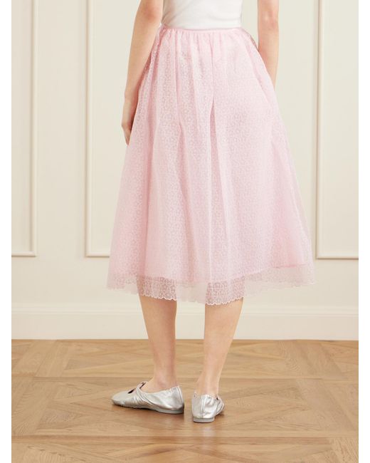 CECILIE BAHNSEN Pink Embroidered Cotton-Blend Midi Skirt
