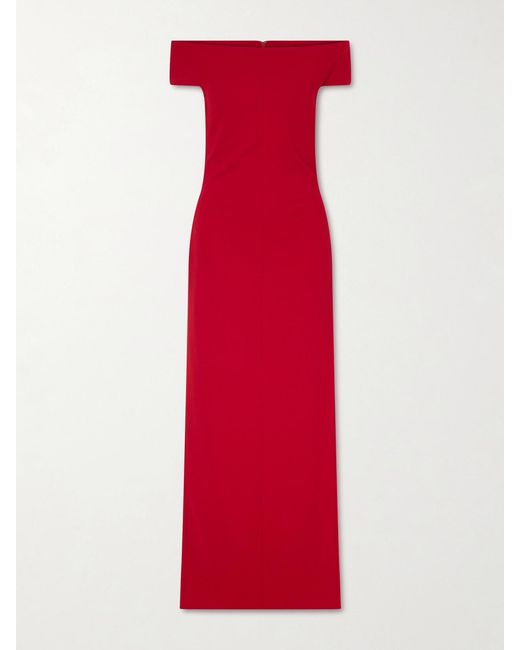 Solace London Red Kyra Off-The-Shoulder Crepe Gown