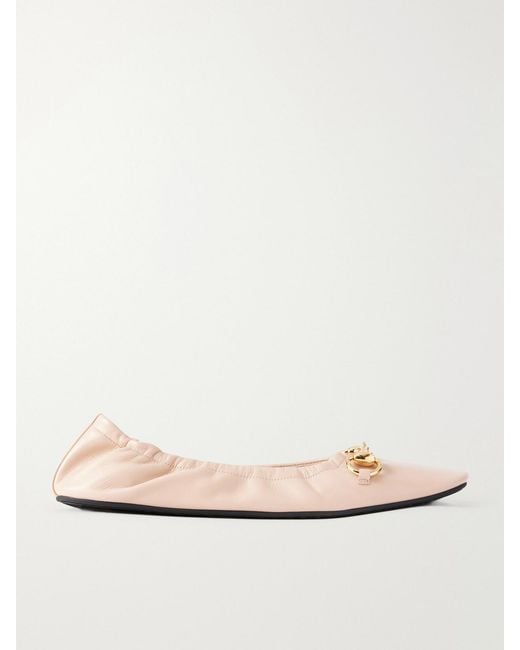 Gucci Natural Prima Horsebit-Embellished Leather Ballet Flats