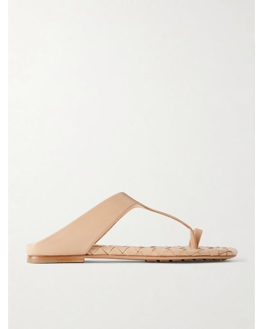 Bottega Veneta Natural Livia Intrecciato Leather Sandals