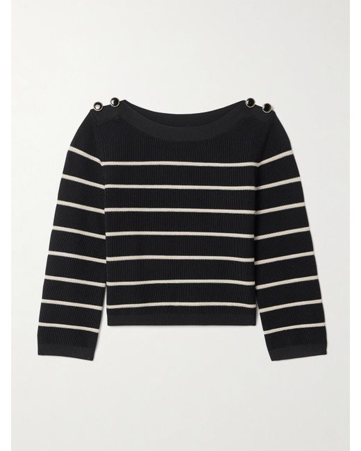 Zimmermann Black Crush Cropped Button-Embellished Striped Knitted Sweater