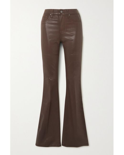 Veronica Beard Beverly Coated Stretch-denim Flared Pants in Brown - Lyst