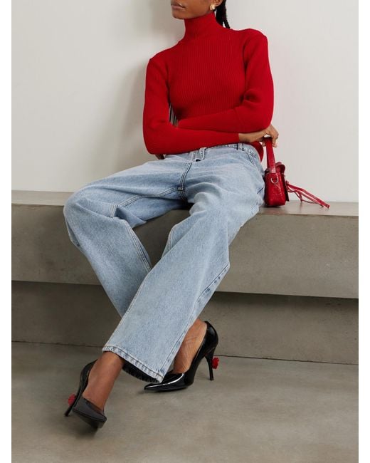 Magda Butrym Red Ribbed-Knit Turtleneck Bodysuit