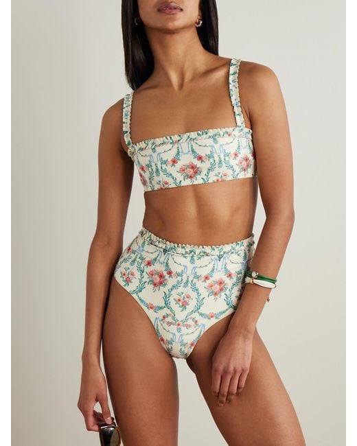 Agua Bendita White Nopal Mosqueta Ruffled Floral-Print Recycled Bikini Briefs